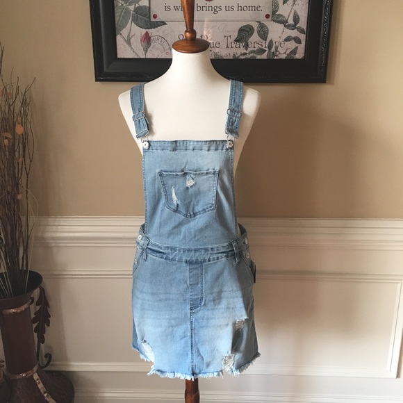 Celebrity Pink Dresses & Skirts - Celebrity Pink Distressed Skirt Overalls Sz L